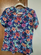 Dickies Blue Floral Pattern Print Graphic Nursing/Vet Uniform Scrub Shirt MEDIUM