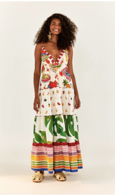 Farm Rio Mixed Picnic Linen-Blend Maxi Dress