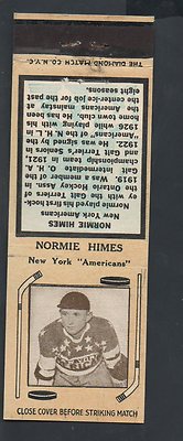 1935-36 Diamond NHL Hockey Matchcover #36-Normie Himes-New York Americans Nm Mt