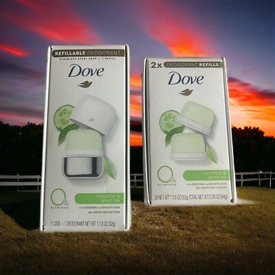 Dove Refillable Deodorant Starter Kit + 2 Refills Cucumber Tea.New