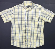 Woolrich Shirt Mens Large Button Up Plaid Yellow Short Sleeve