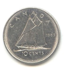Canada 1983 Ten Cent Canadian Dime 10c 10 c Bluenose Ship Exact Coin