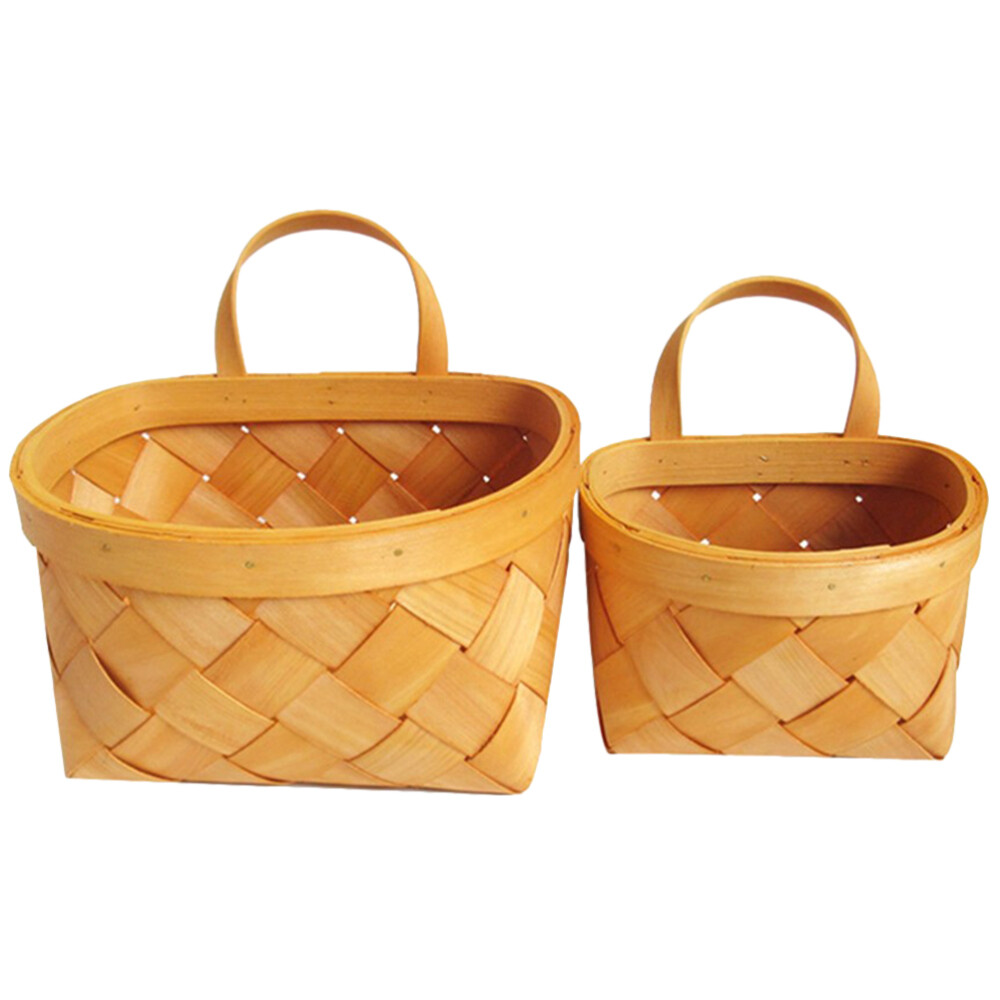 2 Pcs Wooden Wall Hanging Basket Wicker Storage Baskets Woven