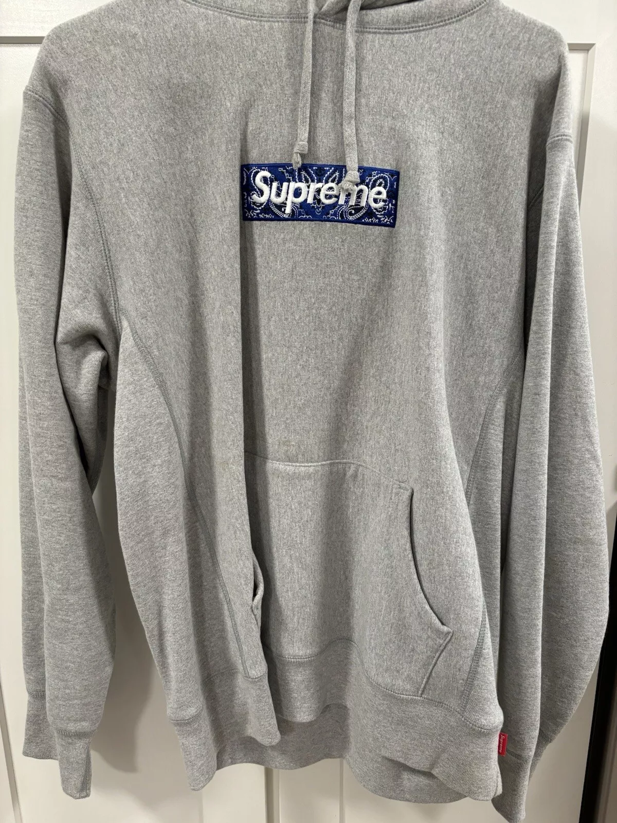 Neuf Supreme Bandana Box logo sweat shirt à capuche gris bruyère taille M authentique