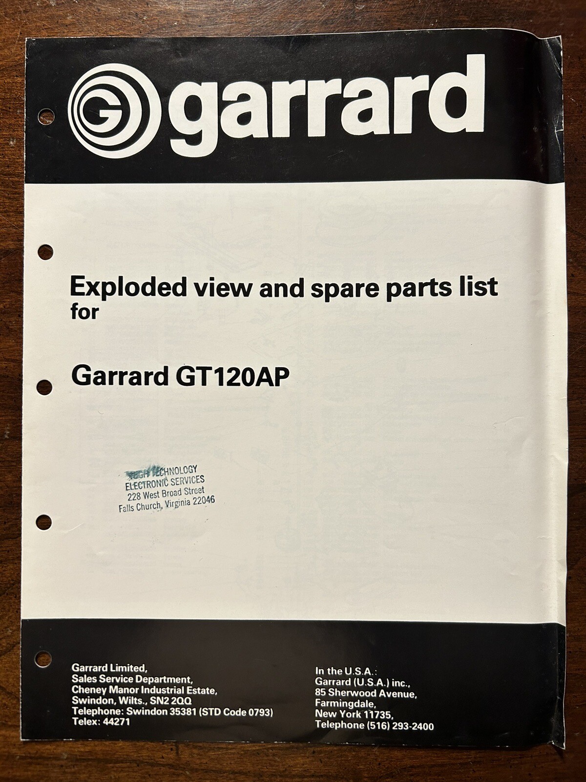 Garrard GT120AP Turntable Exploded View Service Manual Genuine OEM Original