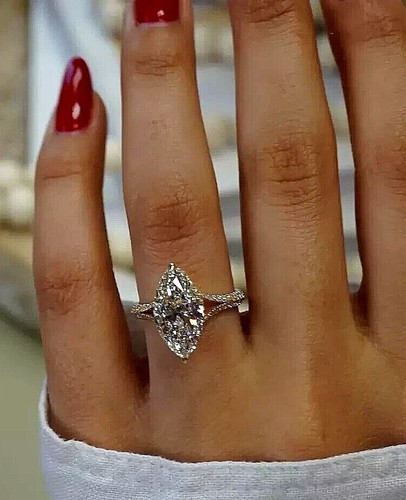 Anello di Fidanzamento Diamante Taglio Marquise Creato in Laboratorio 2,00 Ct Placcato Oro Bianco 14K - Foto 3 di 4