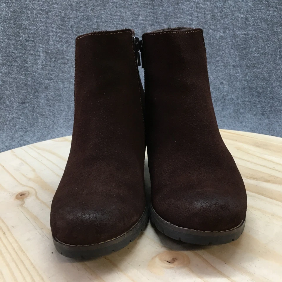 Clarks Boots Womens 8 M Pause Camelia Ankle Booties Brown Leather Heeled Pull On - Image 4 of 4