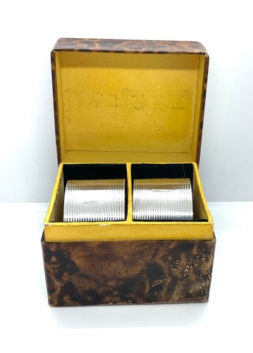 Pair English Sterling Silver Napkin Rings No Mono 1" wide Fitted Box MDM - Picture 3 of 5
