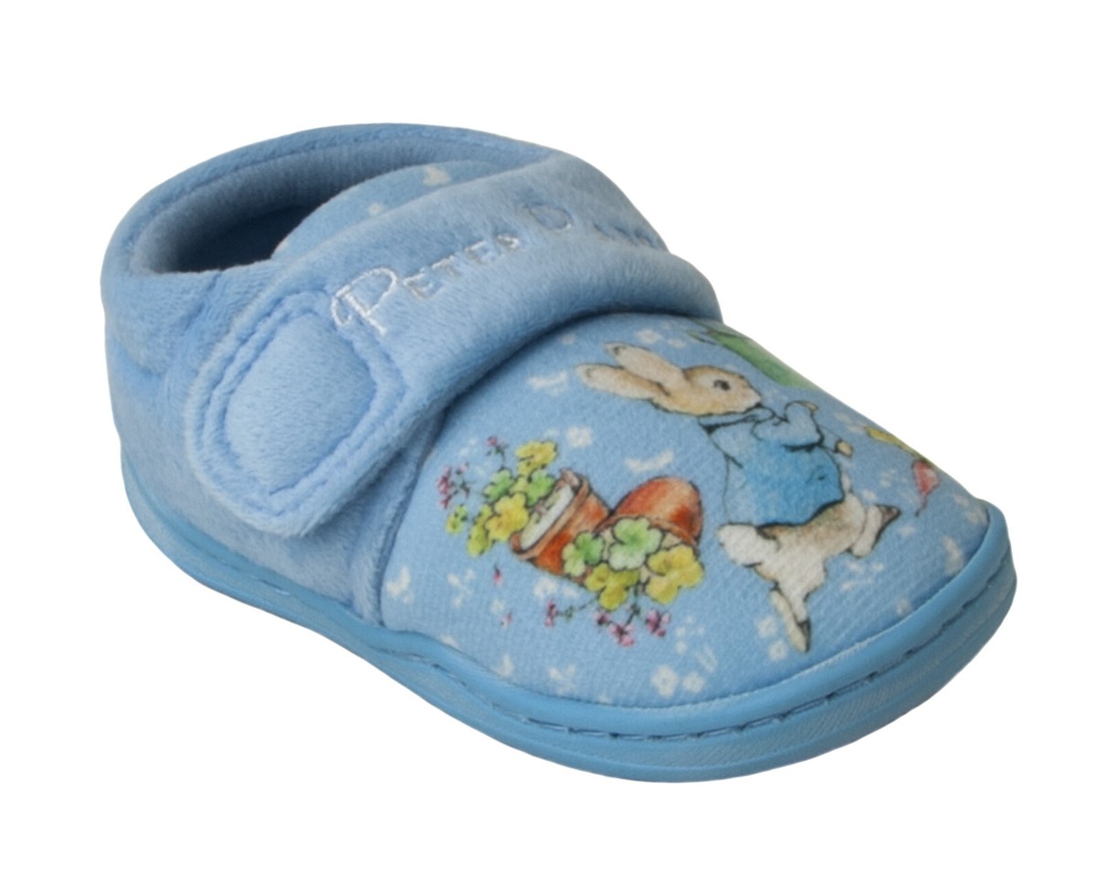 BOYS PETER RABBIT CHARACTER BLUE TOUCH FASTEN NOVELTY SLIPPERS UK