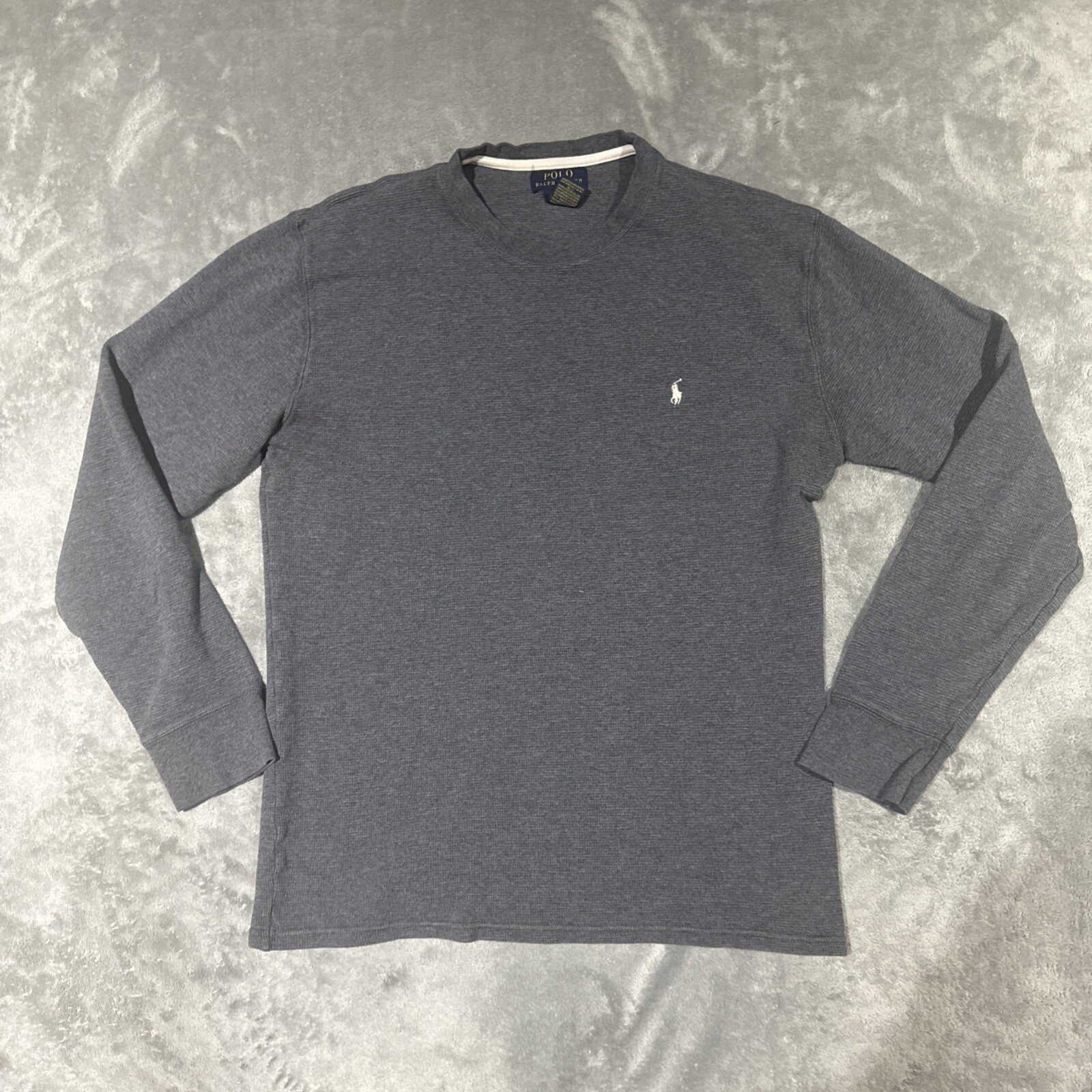 Polo Ralph Lauren maglia waffle termica manica lunga camicia uomo L grigio bianco pony
