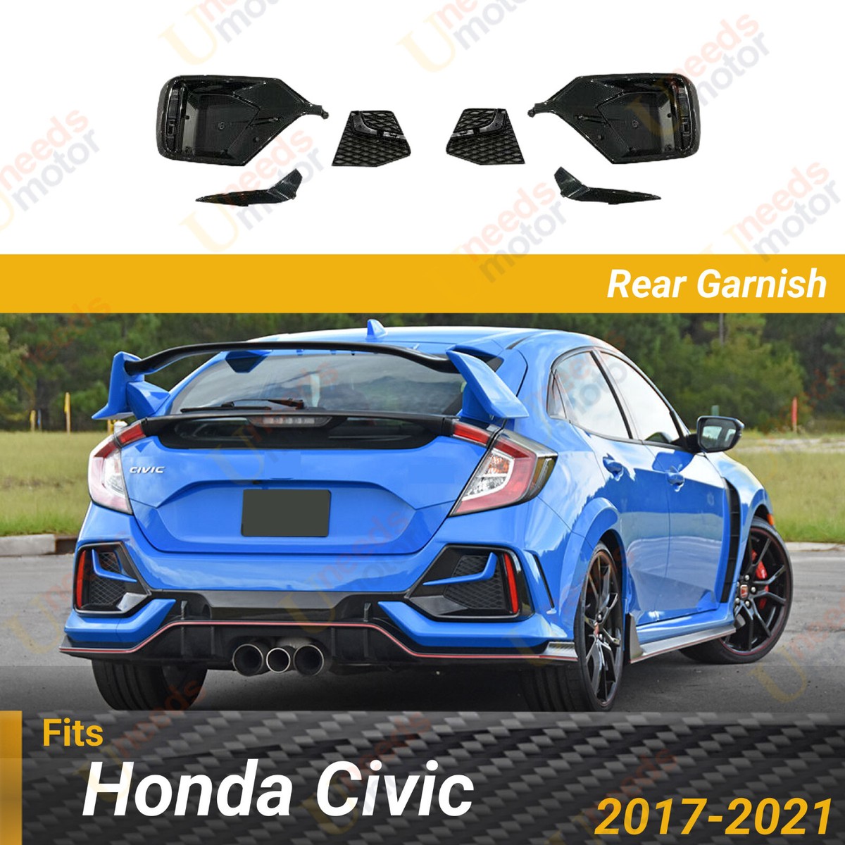 Fits 17-21 Honda Civic Hatchback FK7 FK8 Rear Bumper Garnish w
