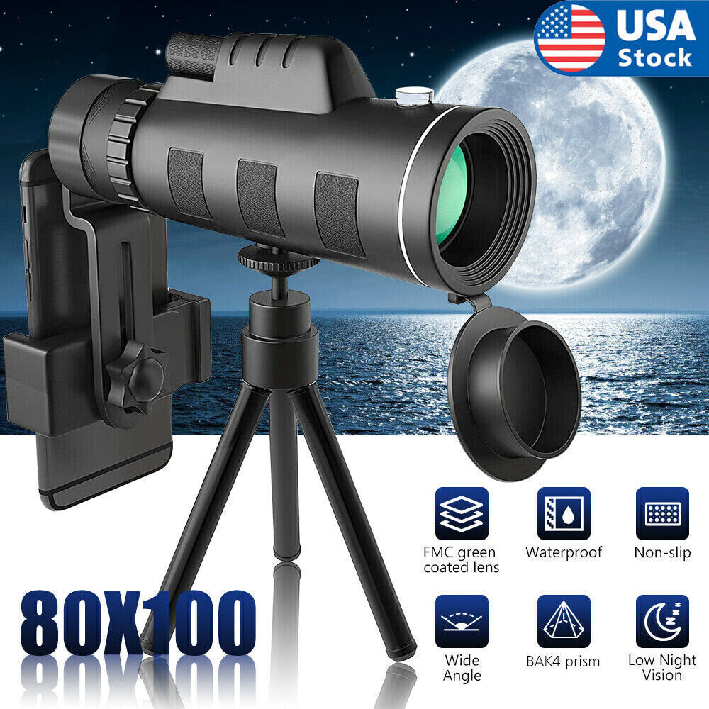 80x100 Zoom Hd Monocular Starscope Monocular Telescope Bak4