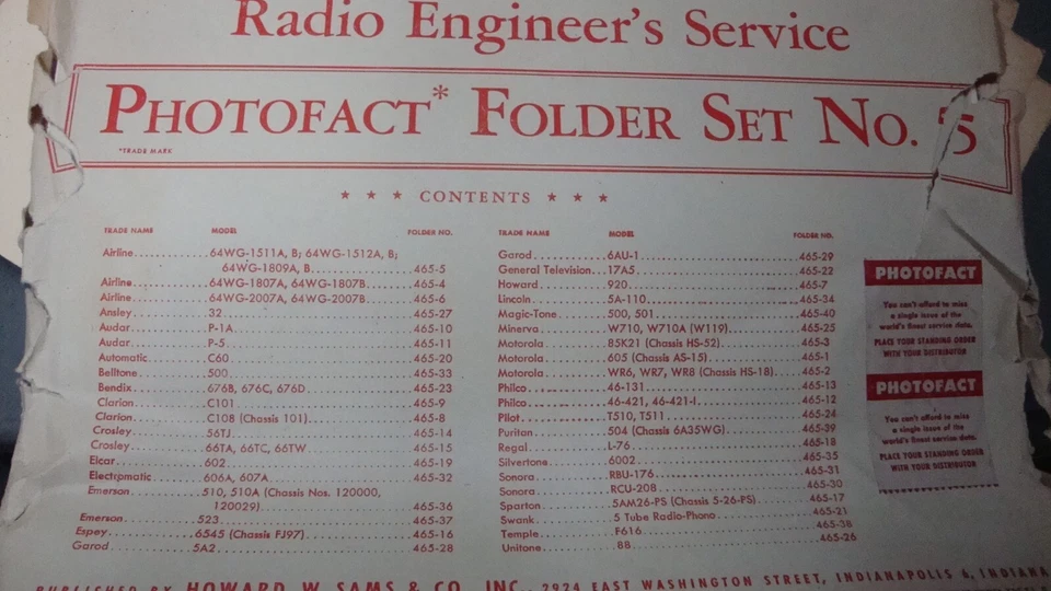 SAMS Photofact Folder Sets numbers 4,5,20,21,23 thru 27 - Image 2 of 4