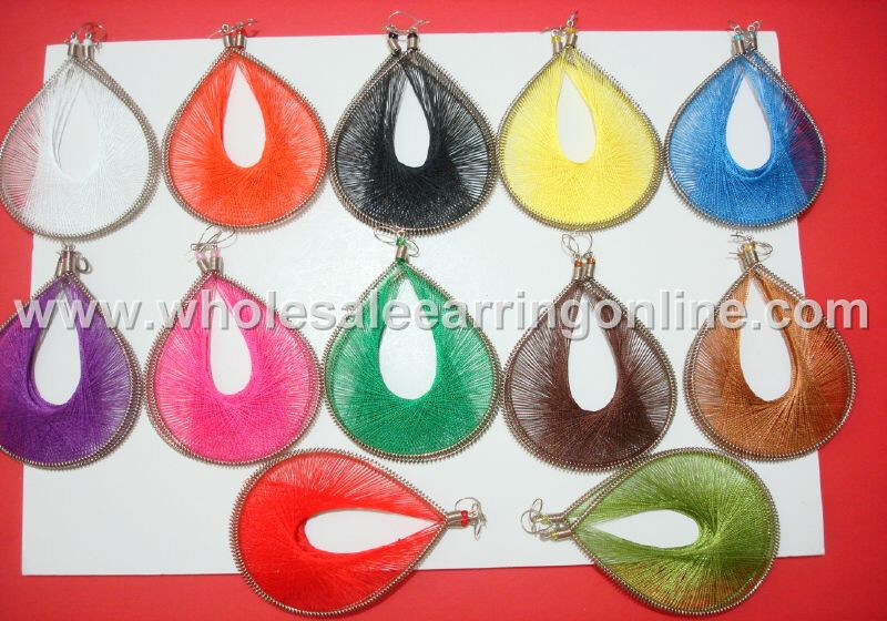 Wholesale 12 pairs Large Silk Thread Earrings Assorted Colors Style #218