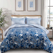 Blue Comforter Set King, Navy Botanical Leaves Comforter for King Bed 3 Pieces R