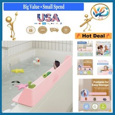Pink Silicone Bathtub Splash Guard Shelf with Suction Cups for Kids Bathroom