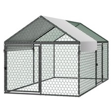 3.3x6.6x3.3ft Metal Chicken Coop Sealed Cover Double Doors Spire Roof