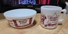 Vintage 1950s Hazel Atlas Wyatt Earp US Marshal Milk Glass Cup Mug & Bowl