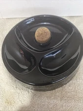 Black Ceramic Pipe Ashtray With Two Pipe Rests and Cork