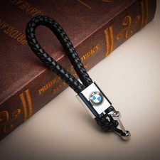 Universal Black Bmw Key Holder Keychain Elegant Woven Leather Strap Keyfob