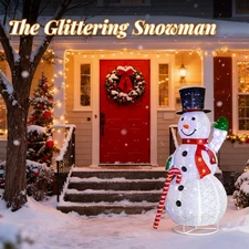 5.7FT Christmas Lighted Snowman Holding Candy Cane for Outdoor Decorations