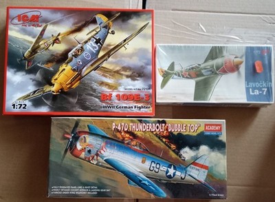 ICM Academy 3 x Bausätze Me Bf 109E-3 / La-7 / P-47D in 1:72