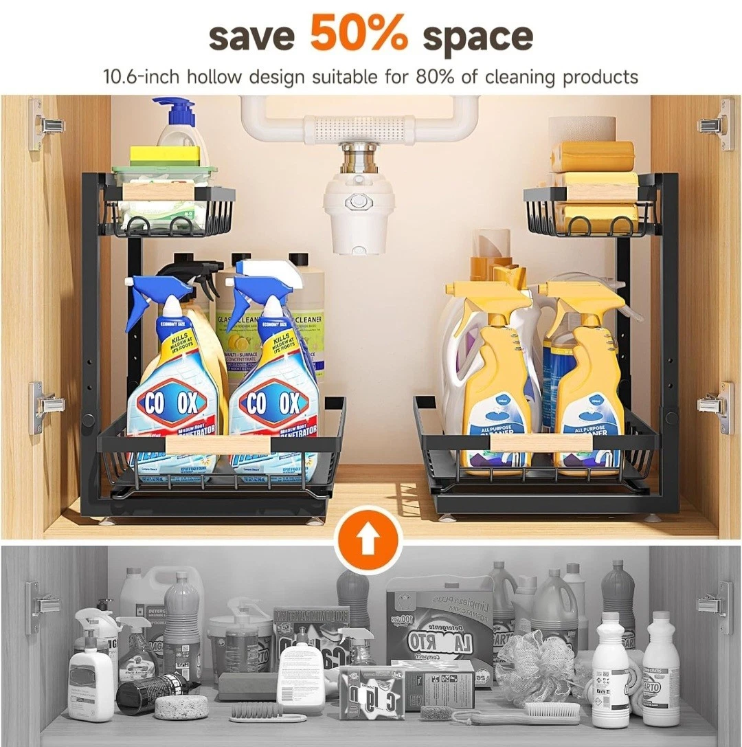 2 Packs under Sink Organizer, Height Adjustable 2 Tier under Kitchen Sink Organi
Opens in a new wind