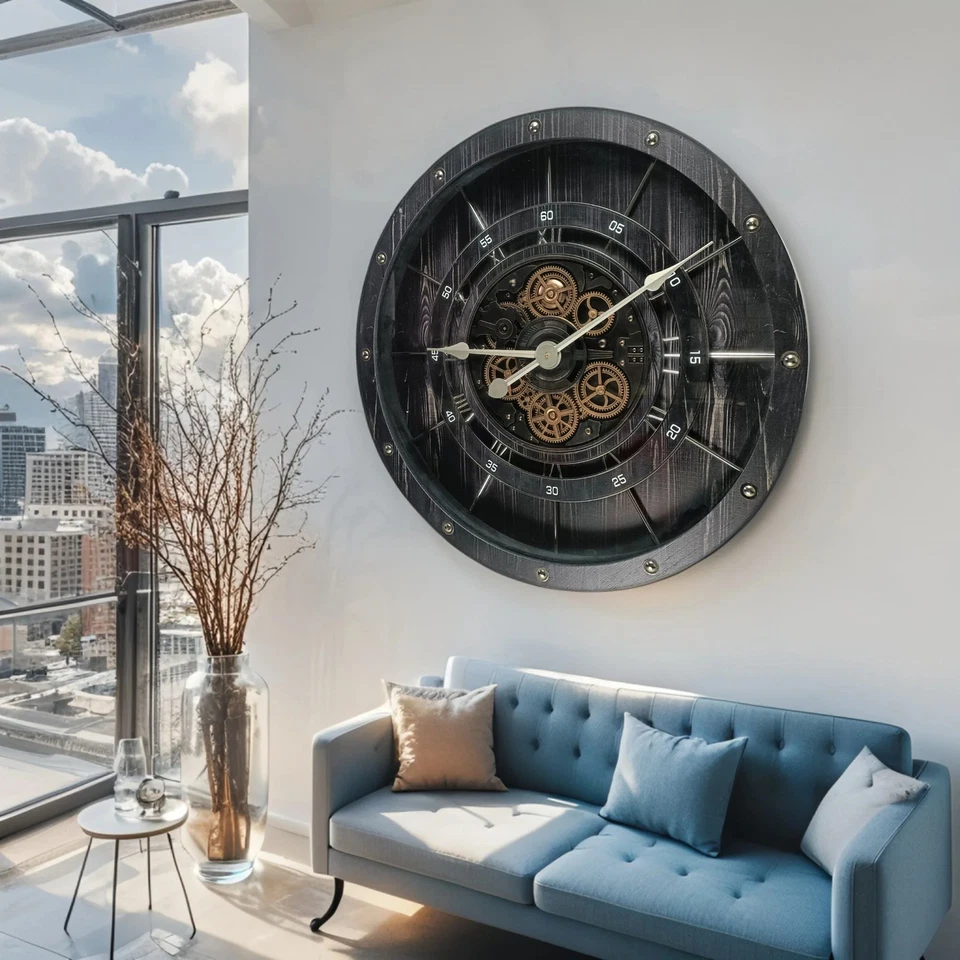 The Gears Reloj FRANCE LINE RELOJ DE PARED REDONDO 32 PULGADAS VINTAGE NEGRO Foto 4 de 4