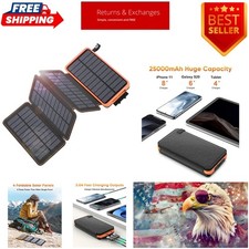 Waterproof Solar Charger Power Bank   25000mAh with 4 Foldable Panels for Travel