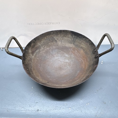 Vintage 12” Iron Double Handle Round Wok  