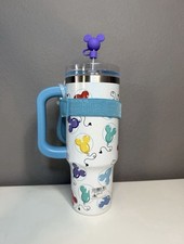 Disney Parks Mickey Balloon Stainless Steel Travel Tumbler Straw Zip Case NEW