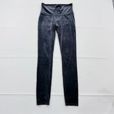 Spanx Velvet Leggings Womens Medium Shiny Blue Gray Velour Stretch Shaping Pants