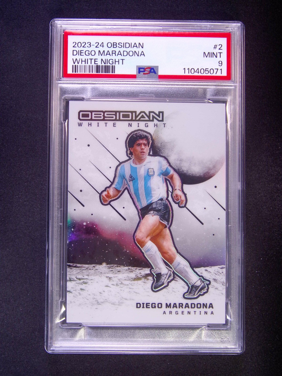 2023-24 Panini Obsidian Diego Maradona #2 White Night Case Hit SSP PSA 9