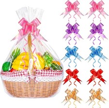 10 Pack Cellophane Gift Basket Bags With Pull Bows, HCSSZ 39.3 x 27.5 Inches