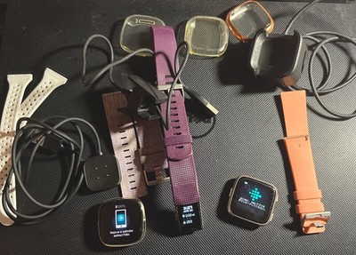 EUC Lot Of 3 Fit Bit Charge, Versa & Versa 2 With Extra Bands & Chargers
