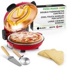 NutriChef Countertop Pizza Maker-Electric Oven w/ Temperature Controls (Red)
