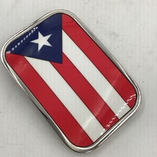 Vintage Puerto Rico Flag Emblem Belt Buckle: Silver Color Metal, By Buckle Down
