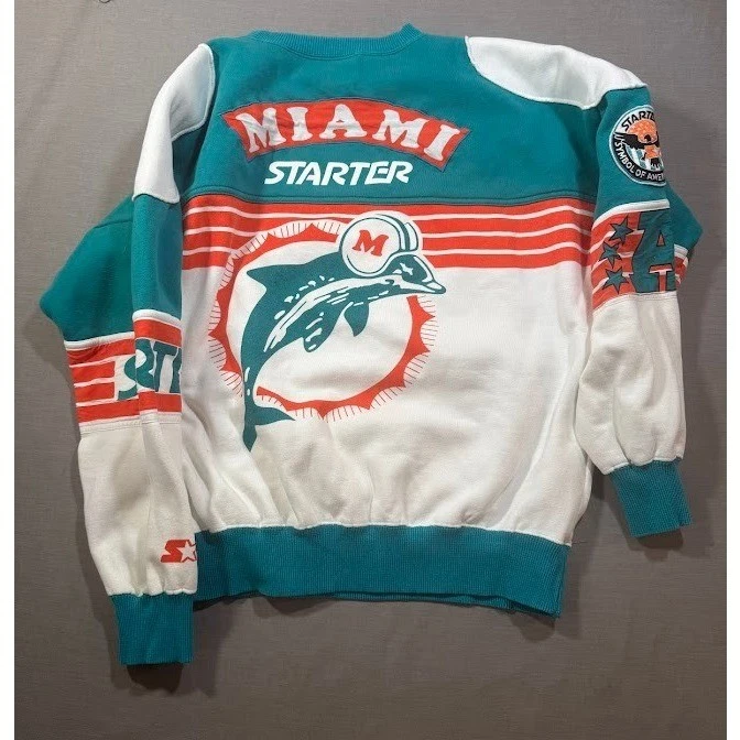 Винтажный Miami Dolphins NFL стартер толстовка XL синий оранжевый шлем логотип 90-х. - Изображение 4 из 4