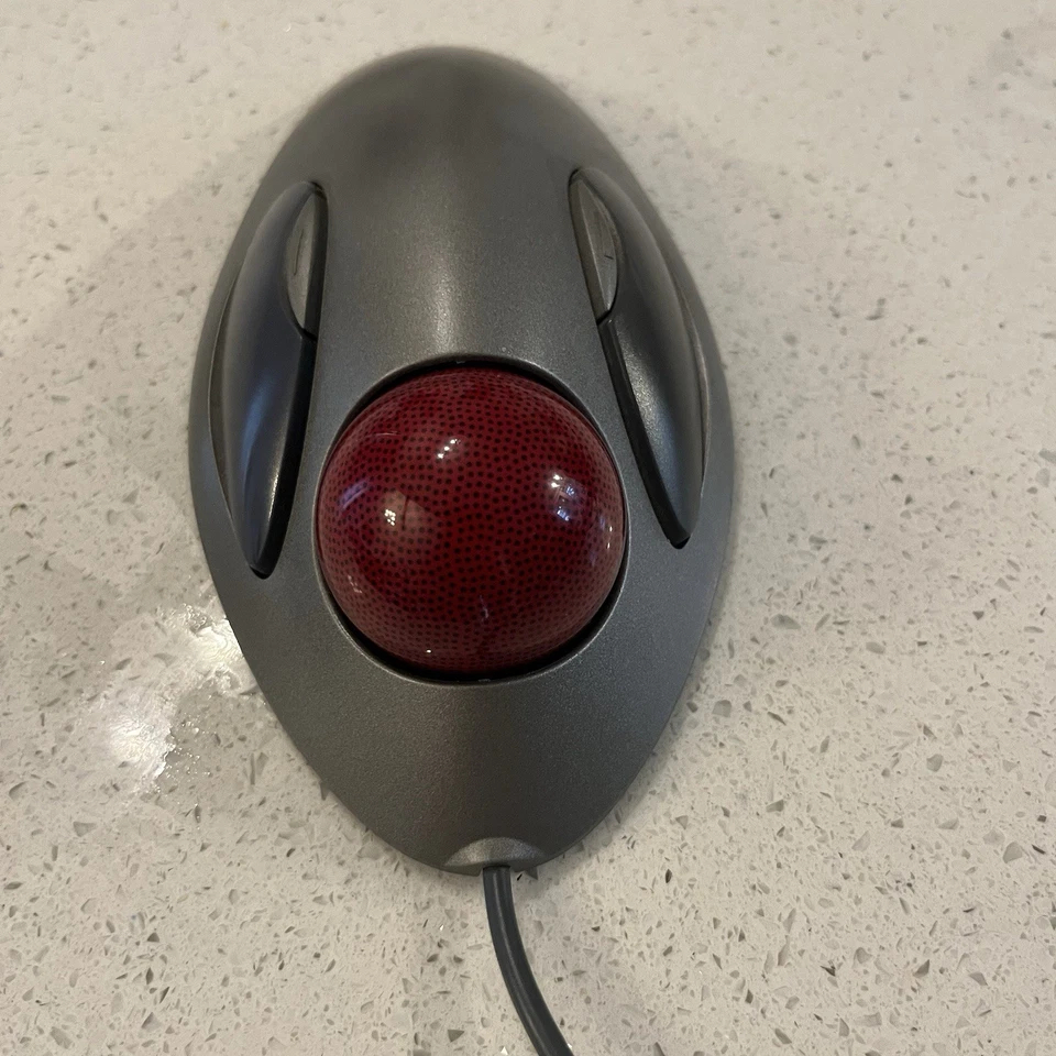 Logitech T-BC21 USB Wired Optical Trackman Red Marble Mouse Trackball - Works! - Image 4 of 4