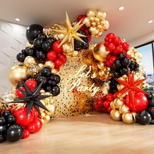 Red Black Gold Balloon Arch Kit with 3 Star Balloons Garland for Party Decora...