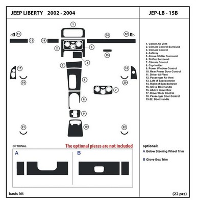 Dash Trim Kit Set for Jeep Liberty 2002-2004 Interior JEP-LB15B