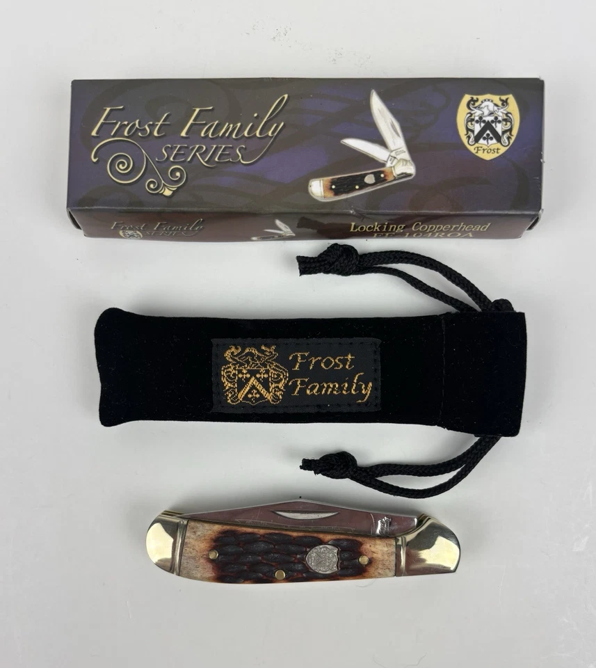 Cuchillo de bolsillo Frost Cutlery Family Series 3 1/2" cabeza de cobre mango de cuerno FF-104ROA Foto 3 de 4