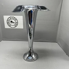 Krome Kraft Farber Bros 1960’s-70s Vintage Pierced Chrome Trumpet Vase 10 Inches