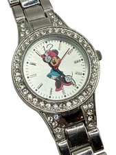 Disney Minnie Mouse Rotating Arms Rhinestone Watch Metal Band New Battery
