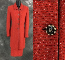 BEAUTIFUL St John collection knit orange black multi jacket skirt suit 6 8