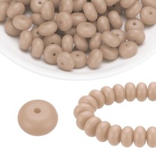 110Pcs Silicone Beads 14mm Lentil Rubber Focal Beads Bulk, Soft Beige