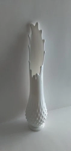 Vintage Fenton Hobnail White Milk Glass Stretch Swung Vase 15" Tall