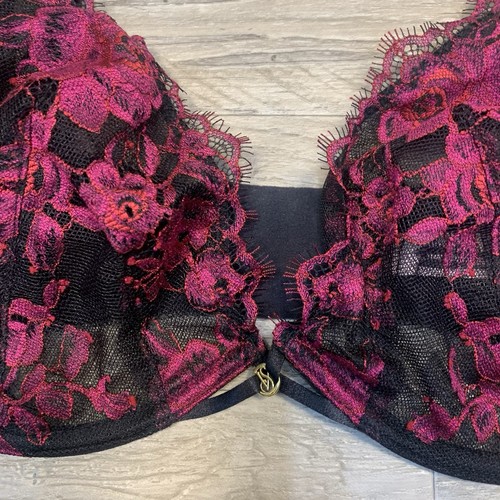 Victoria's Secret Halb-BH ungefüttert mit Bügel Blumen Spitze pink schwarz 34 DDD - Bild 3 von 12