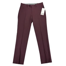 Bar III Mens Slim Fit Wool Blend Stretch Suit Pants Burgundy Red 33x32