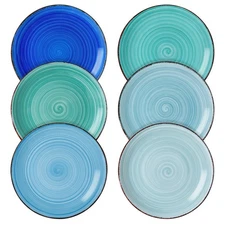Bonita Blue Salad Plate Set of 6, 7.5 Inch Ceramic Dinner Plate, Dishwasher a...